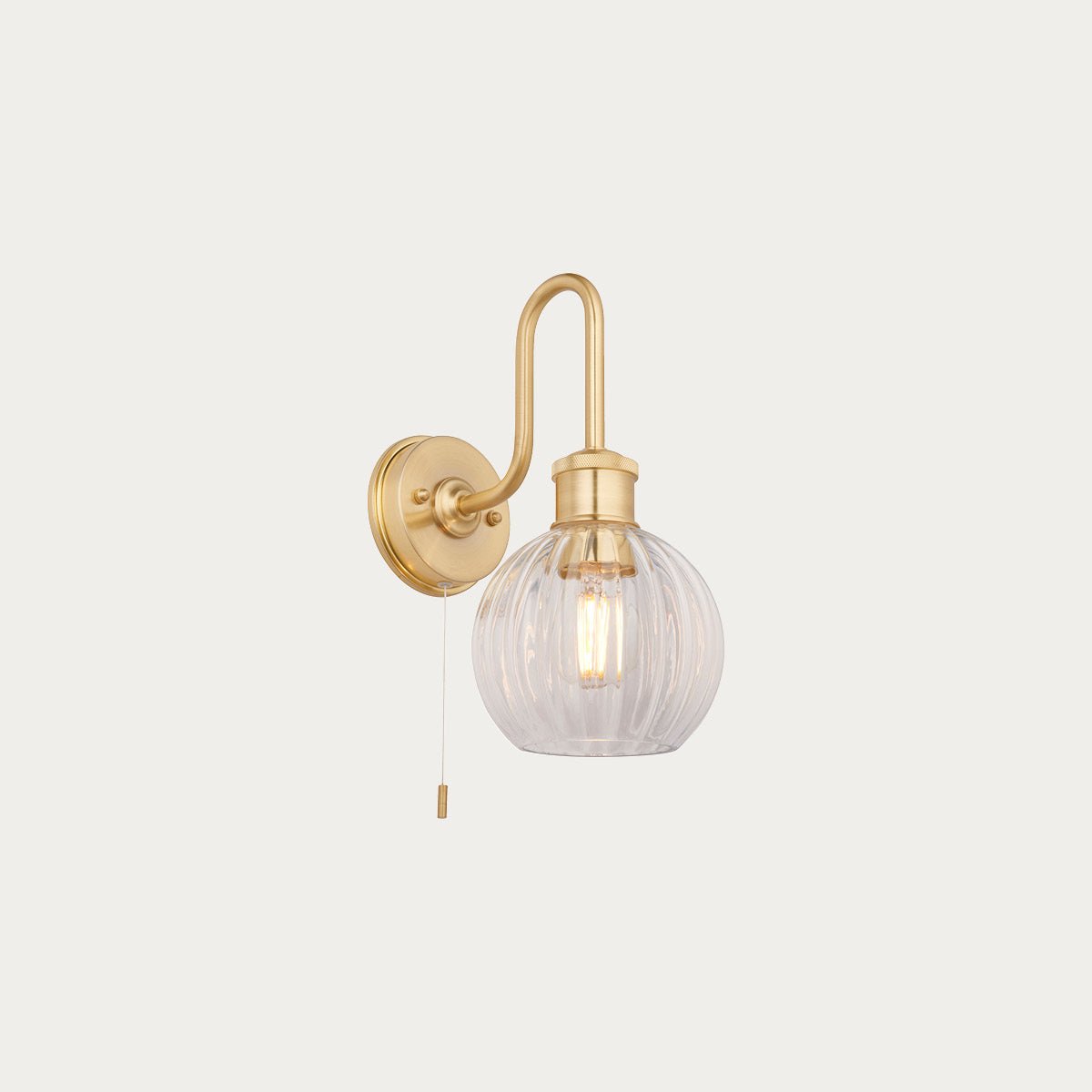 H2501WL0057_F0EEEB_e9c73096-6b0a-4c7e-9cec-0da411ccae67.jpg Roquell Wall Light in Satin Brass Plate and Clear Ribbed Glass - Image 1